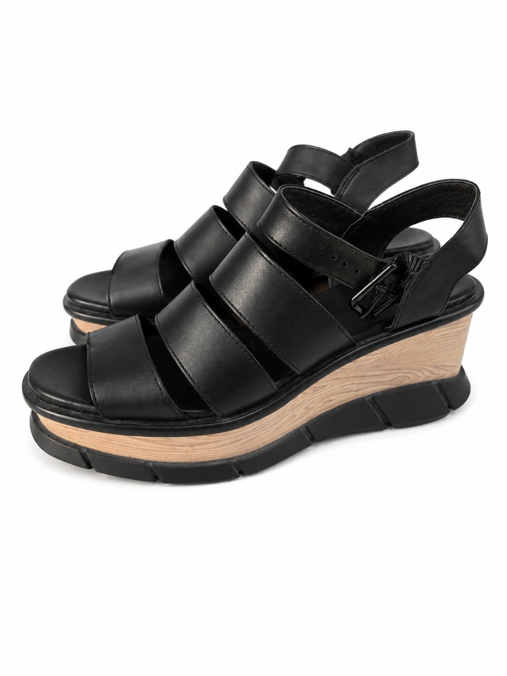 Women's Sorel Black Platform Wedge Sandals - Sleek Strappy Design Size 7